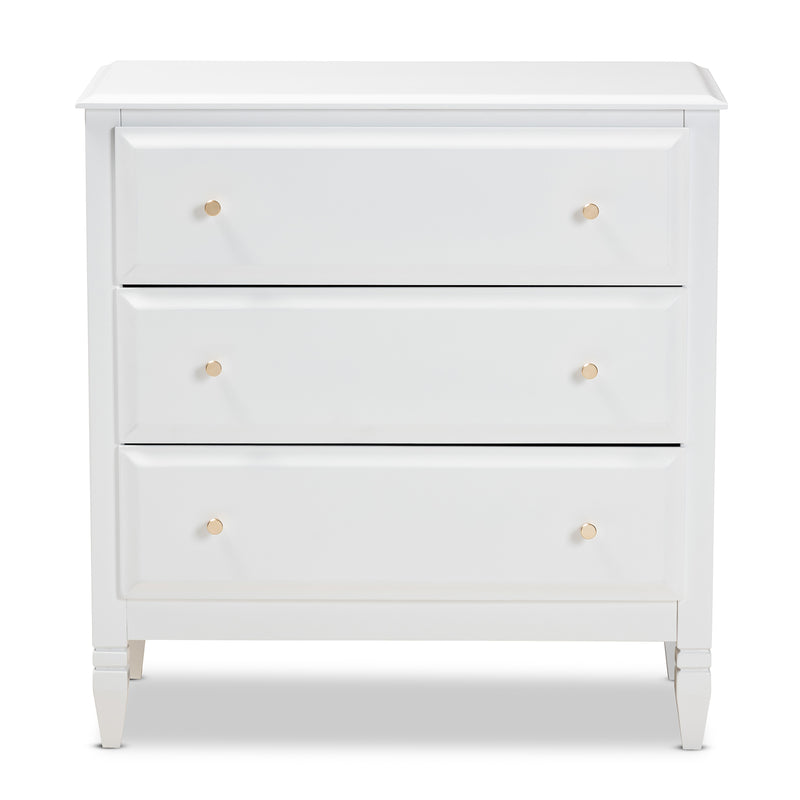 Naomi Bedroom Chest Classic White Finished Wood 3-Drawer Storage Solution for Stylish Bedrooms