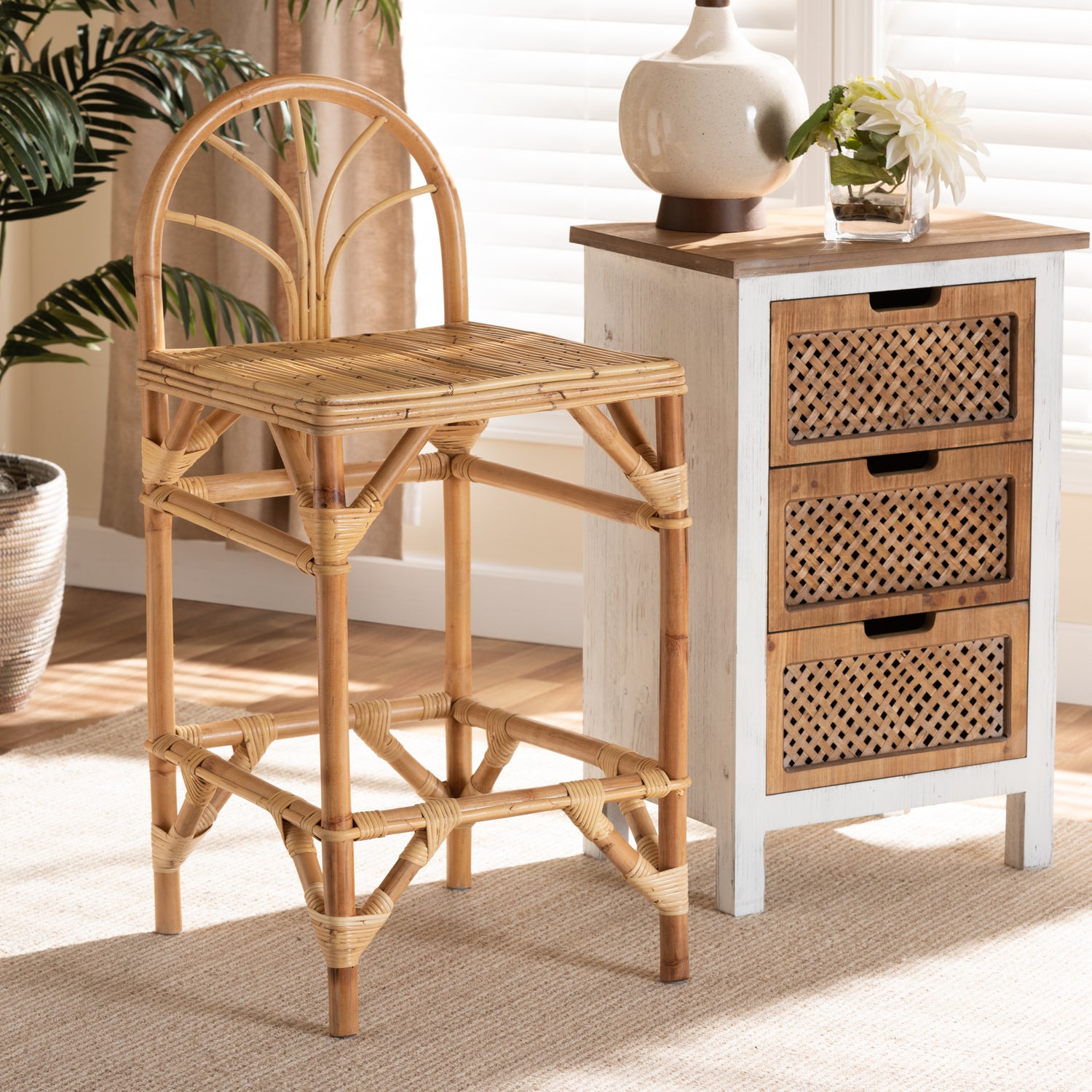 Seville Rattan Counter Stool Modern and contemporary design with natural finish for stylish home decor.