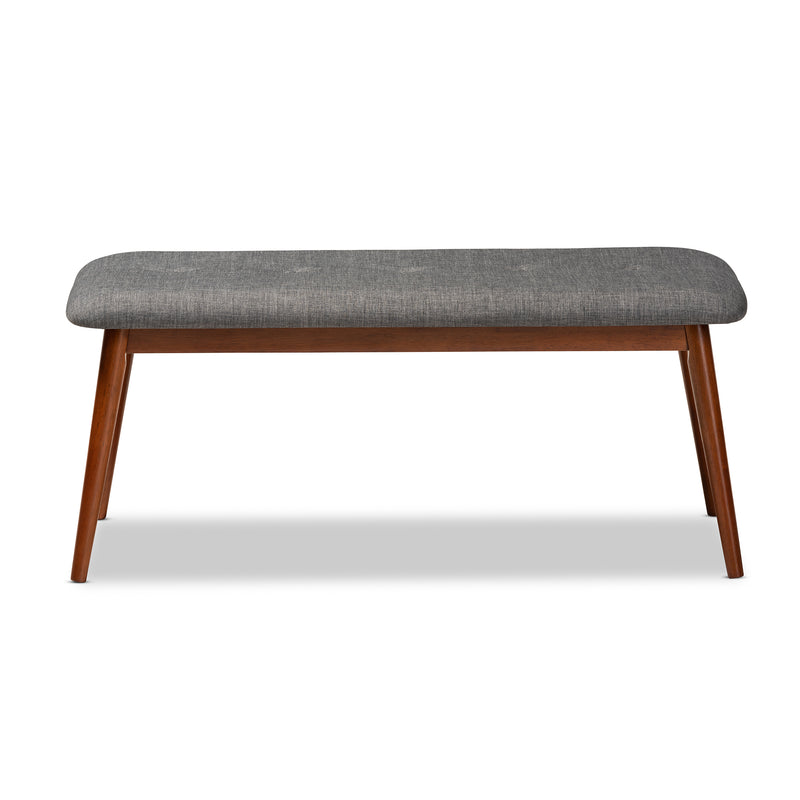 Flora II Dining Bench Mid-Century Modern Dark Grey Fabric Upholstered Medium Oak Finished Wood