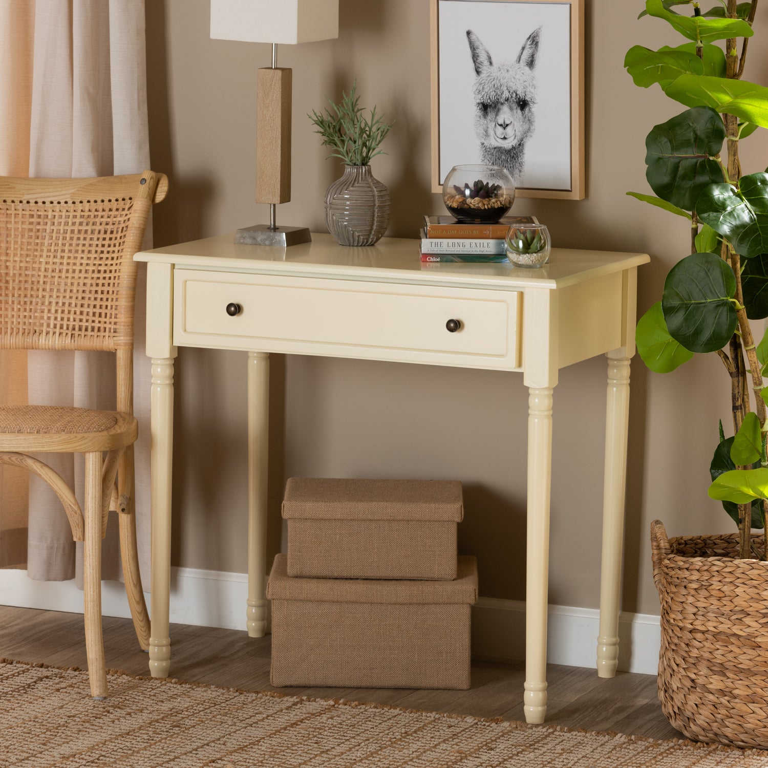 Mahler Classic Console Table White Finished Wood with 1 Drawer for Living Room or Entryway Storage