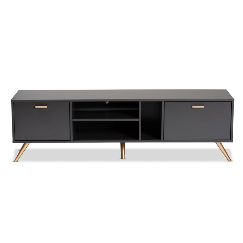 Kelson Modern TV Stand Contemporary Dark Grey and Gold Finished Wood Entertainment Center for Living Room