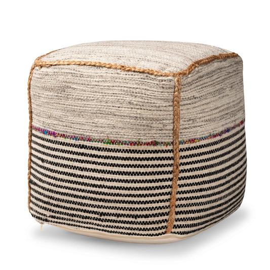 Arta Pouf Ottoman Modern Multi-Colored Handwoven Wool Blend for Bohemian Home Decor