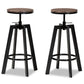 Maritta Vintage Industrial Rustic Bar Stool Set 2-Piece Adjustable Swivel Design with Walnut Wood and Black Metal Frame