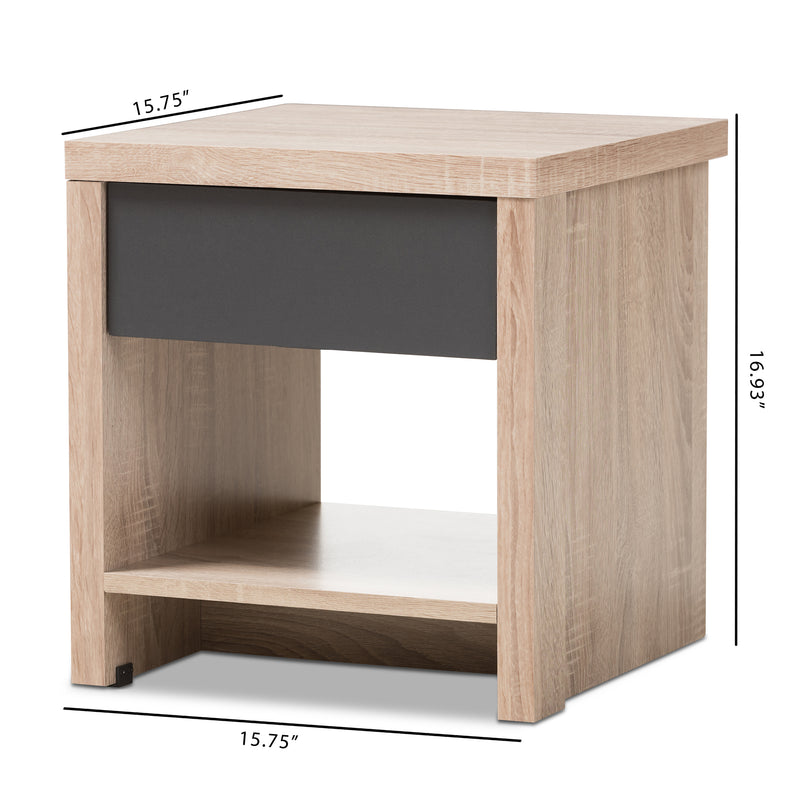 Jamie Nightstand - Modern Two-Tone Oak and Grey Wood Design with 1 Drawer and 1 Shelf for Stylish Bedroom Storage