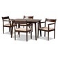 Coretta Dining Set Mid-Century Modern Cream Fabric and Dark Brown Finished Wood 5-Piece