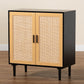 Maureen Storage Cabinet Mid-Century Modern Espresso Brown Wood and Rattan 2-Door Design for Stylish Organization