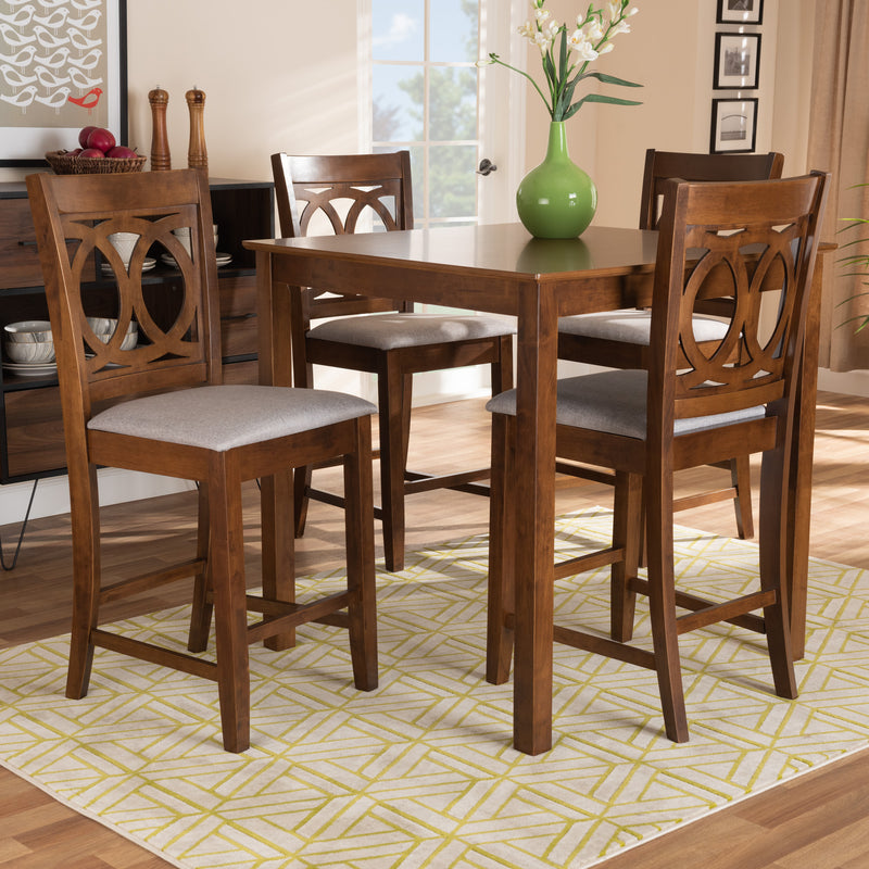 Lenoir Pub Set Modern and Contemporary Gray Fabric Upholstered Espresso Brown Finished 5-Piece Wood