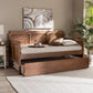 Toveli Vintage French Inspired Daybed with Trundle in Ash Walnut Wood and Synthetic Rattan Design