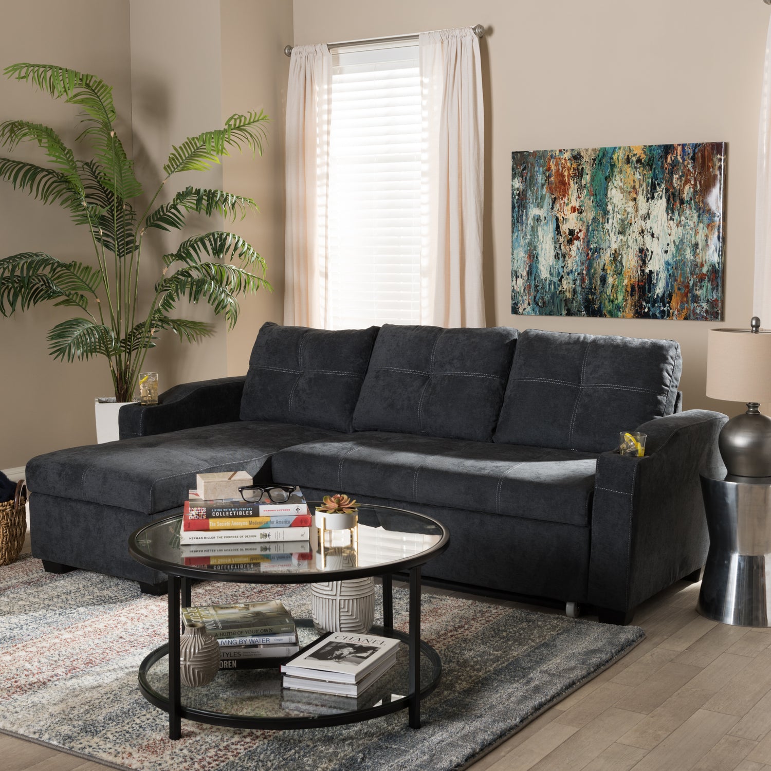 Lianna Sectional Sofa Modern and Contemporary Dark Grey Fabric Upholstered