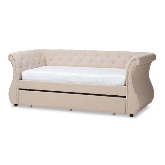 Cherine Daybed Classic Contemporary Beige Fabric Upholstered Design with Trundle for Versatile Sleeping Solutions