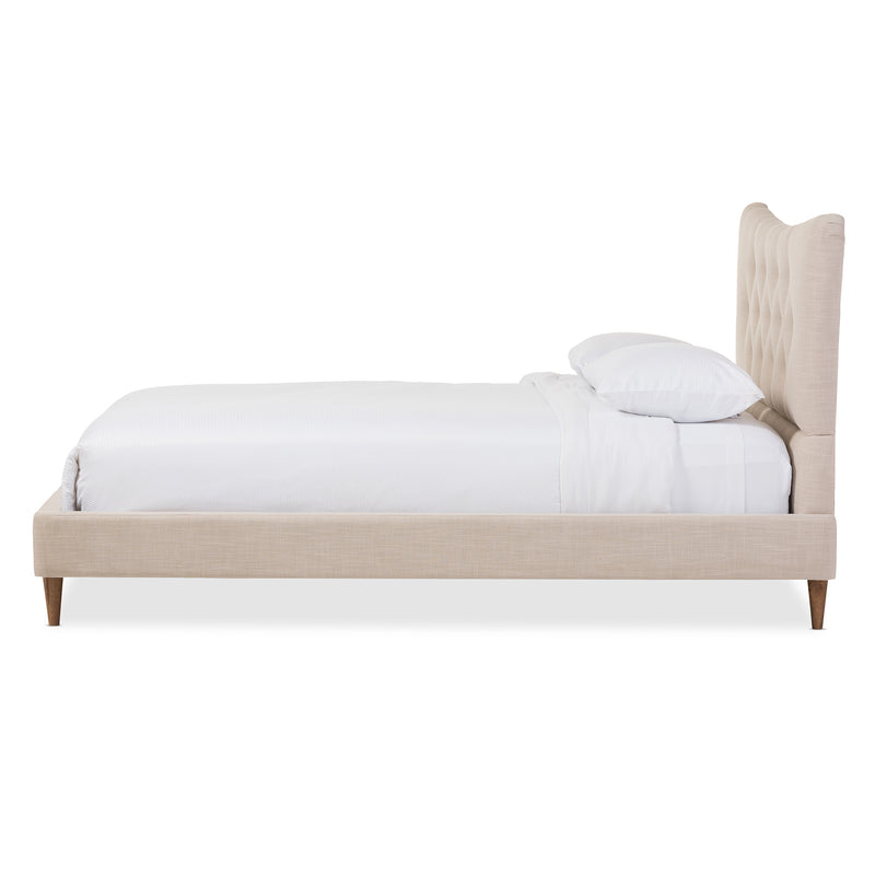 Hannah Platform Bed - Mid-Century Modern Beige Linen