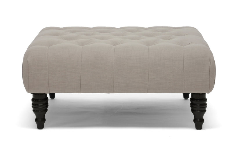 Keswick Ottoman Beige Linen Modern Tufted