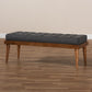 Linus Bench Mid-Century Modern Dark Grey Fabric Upholstered and Button Tufted Wood