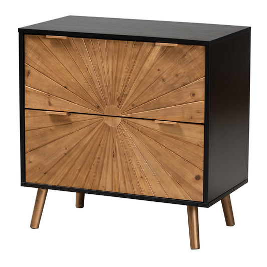 Richardson Storage Cabinet - Mid-Century Transitional Design in Two-Tone Black and Natural Brown with 2 Drawers for Organized Storage