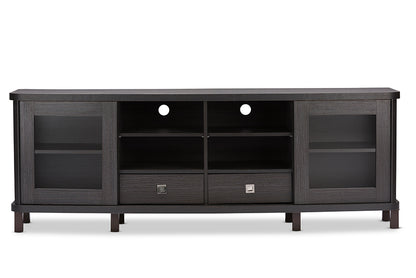 Walda TV Cabinet 70-Inch Greyish Dark Brown Wood with 2 Sliding Doors and 2 Drawers