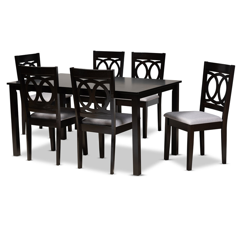 Lenoir Dining Set Modern Contemporary Grey Fabric Upholstered Espresso Brown Finished Wood 7-Piece