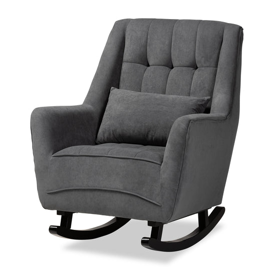 Elisa Rocking Chair Modern Contemporary Design Grey Fabric Upholstery Dark Brown Finished Wood Frame for Stylish Comfort