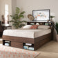 Tristan Queen Size Platform Storage Bed - Modern Walnut Brown Wood with Drawer and Shelves for Organized Bedroom Storage