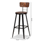 Kenna Vintage Rustic Industrial Bar Stool Set - 2-Piece Wood and Black Metal Design for Home Kitchen or Pub Use