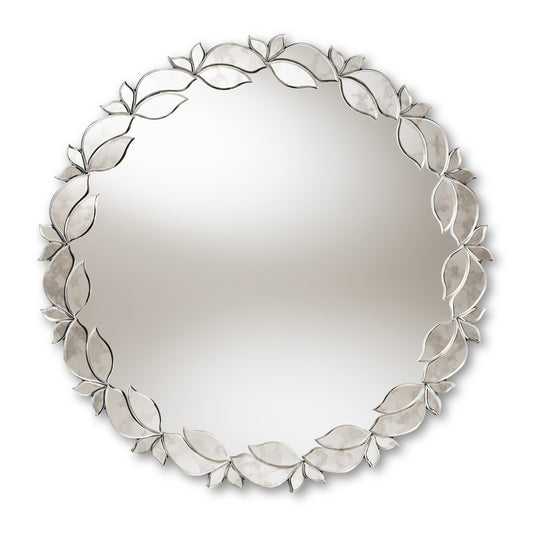 Luiza Accent Wall Mirror Modern Silver Finished Round Petal Leaf Design for Home Decor