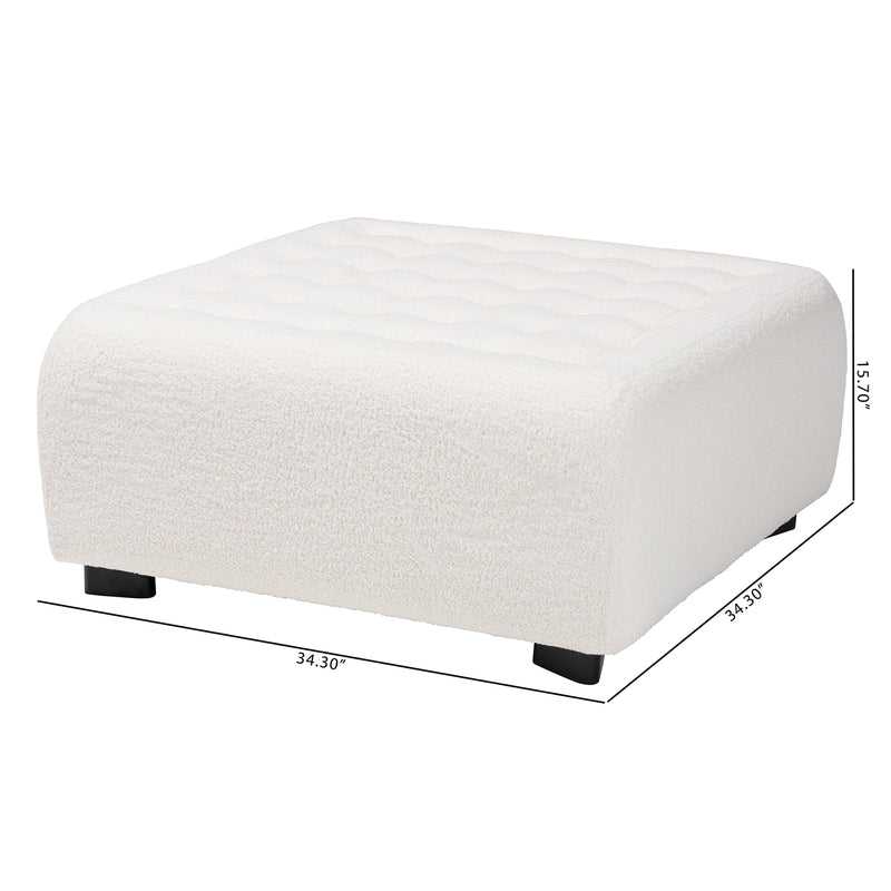 Athena Square Ottoman Modern Ivory Boucle Upholstered with Black Wood Base Stylish Accent Furniture for Living Room or Bedroom