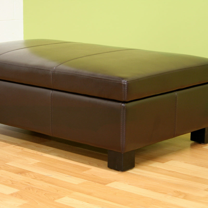 Gallo Dark Brown Leather Storage Ottoman Stylish Design Versatile Functionality for Home Decor and Organization