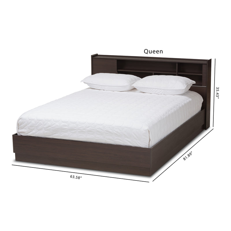 Larsine Queen Size Platform Storage Bed in Modern Brown Finish with Ample Under-Bed Storage