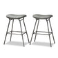 Jette Bar Stool Set - Modern 2-Piece Grey Fabric Upholstered Bar Stools with Dark Grey Metal Frame