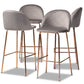 Addie Luxe Grey Velvet Bar Stool Set - 4-Piece Upholstered Design with Rose Gold Finish for Chic Home or Kitchen Decor