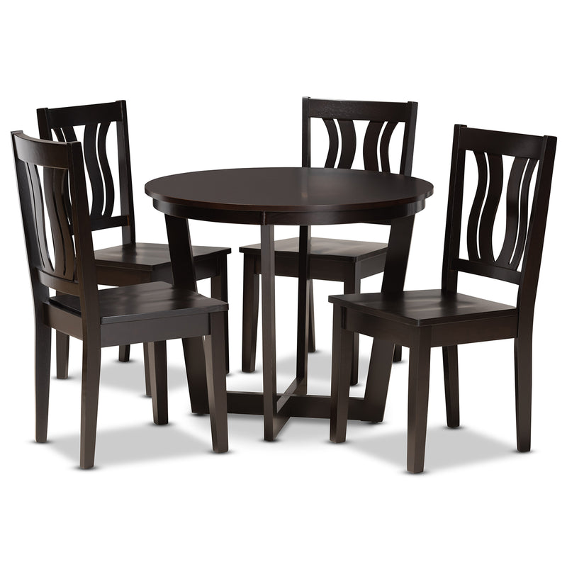 Elodia Dining Set Modern Contemporary Transitional Dark Brown Finished Wood 5-Piece