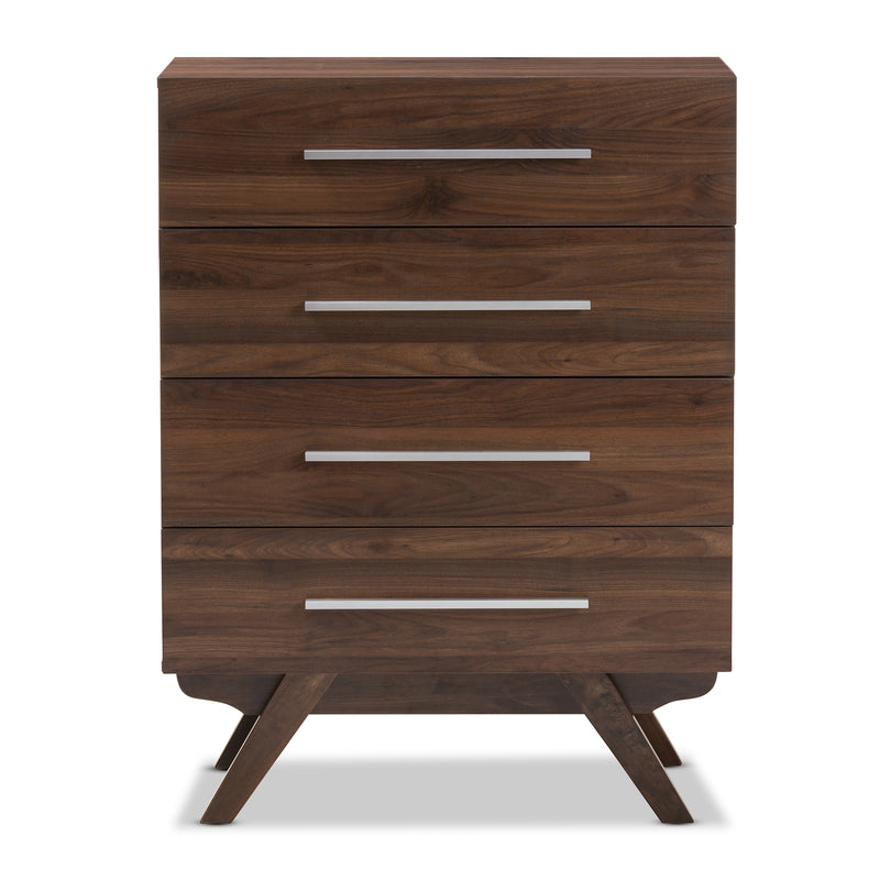 Auburn Mid-Century Modern 4-Drawer Chest in Walnut Brown for Stylish Storage Solutions