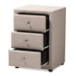 Tessa Nightstand - Modern and Contemporary Beige Fabric Upholstered 3-Drawer