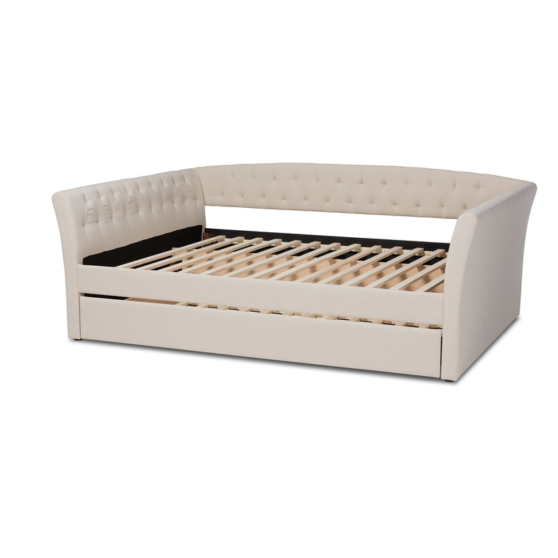 Delora Daybed - Modern and Contemporary Beige Fabric Upholstered with Roll-Out Trundle Bed