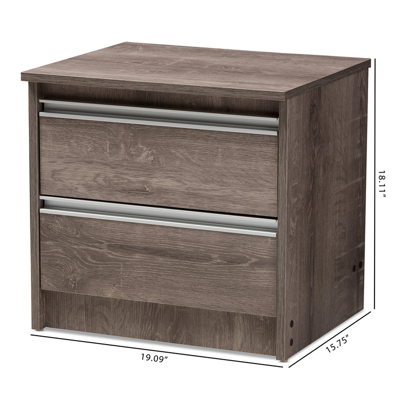 Gallia Nightstand - Modern Oak Brown Finished 2-Drawer Bedroom Furniture