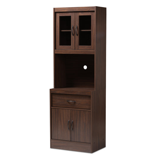 Laurana Kitchen Cabinet Modern and Contemporary Dark Walnut Finish with Hutch