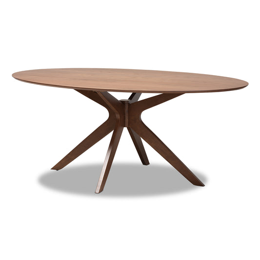 Monte Oval Dining Table Mid-Century Modern Design in Walnut Brown Finished Wood 71 Inches Long