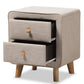 Jonesy Nightstand - Mid-Century Beige Linen Upholstered 2-Drawer