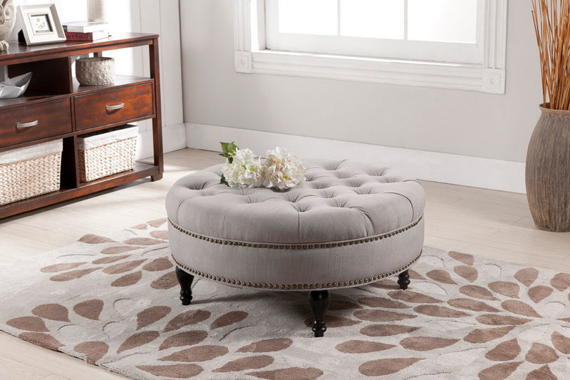 Palfrey Ottoman Beige Linen Modern Tufted