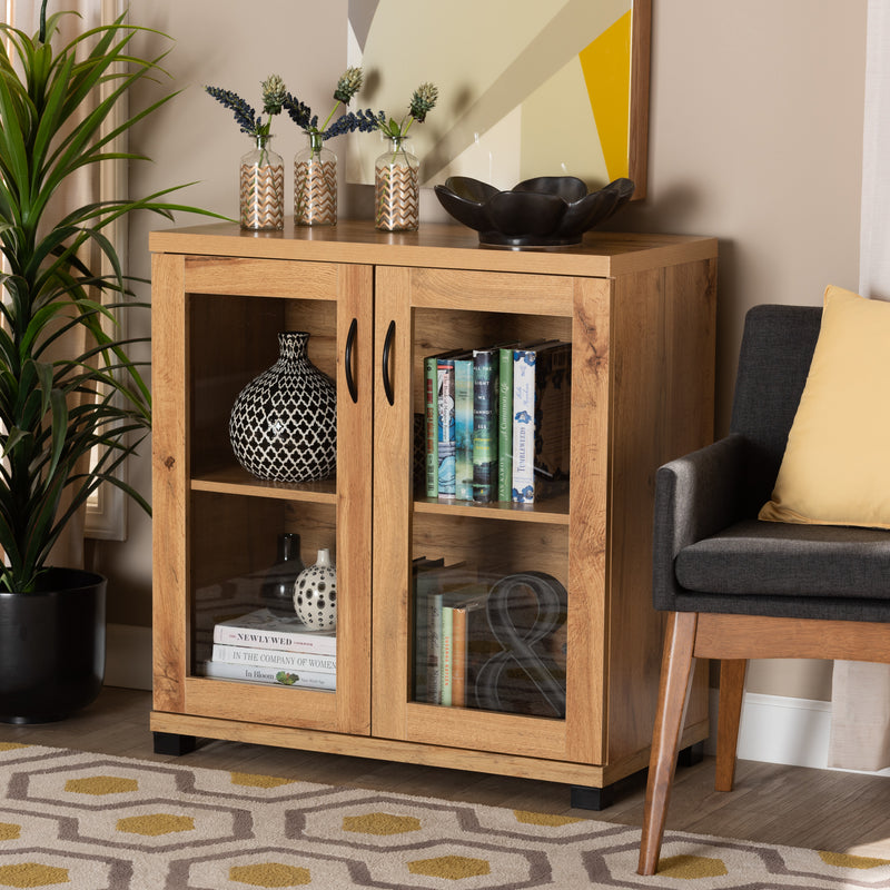 Zentra Sideboard Modern and Contemporary Dark Brown Storage Cabinet with Glass Doors