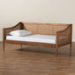 Ogden Twin Size Daybed in Mid-Century Modern Style with Walnut Brown Wood and Rattan Accents