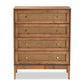 Ramiel Mid-Century Modern 4-Drawer Chest in Ash Walnut with Rattan Accents - Stylish Storage for Bedroom or Living Room