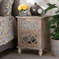 Celia End Table - Rustic French Country Design with White-Washed Wood and Mirror, 2 Drawers and Quatrefoil Accents