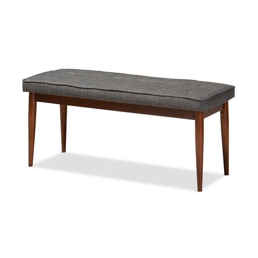 Itami Dining Bench Mid-Century Modern Dark Grey Fabric Upholstered Medium Oak Finished Wood