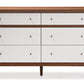 Harlow 6-Drawer Storage Dresser in Mid-Century Modern Style with White and Walnut Finish