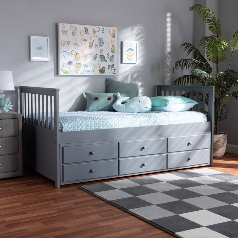 Trine Twin Size Daybed with Trundle Classic Grey Finished Wood Design for Versatile Sleeping and Seating Solutions