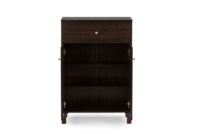 Felda Modern Shoe Cabinet - Dark Brown Storage Unit with 2 Doors and Drawer for Organized Footwear