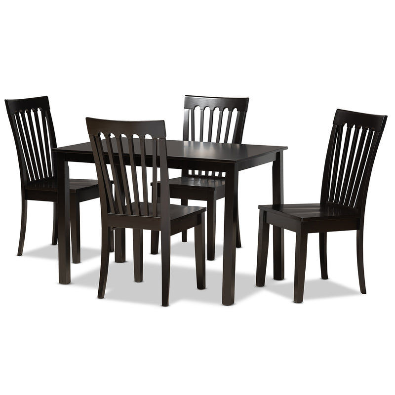 Erion Dining Set Modern and Contemporary Dark Brown Finished Wood 5-Piece