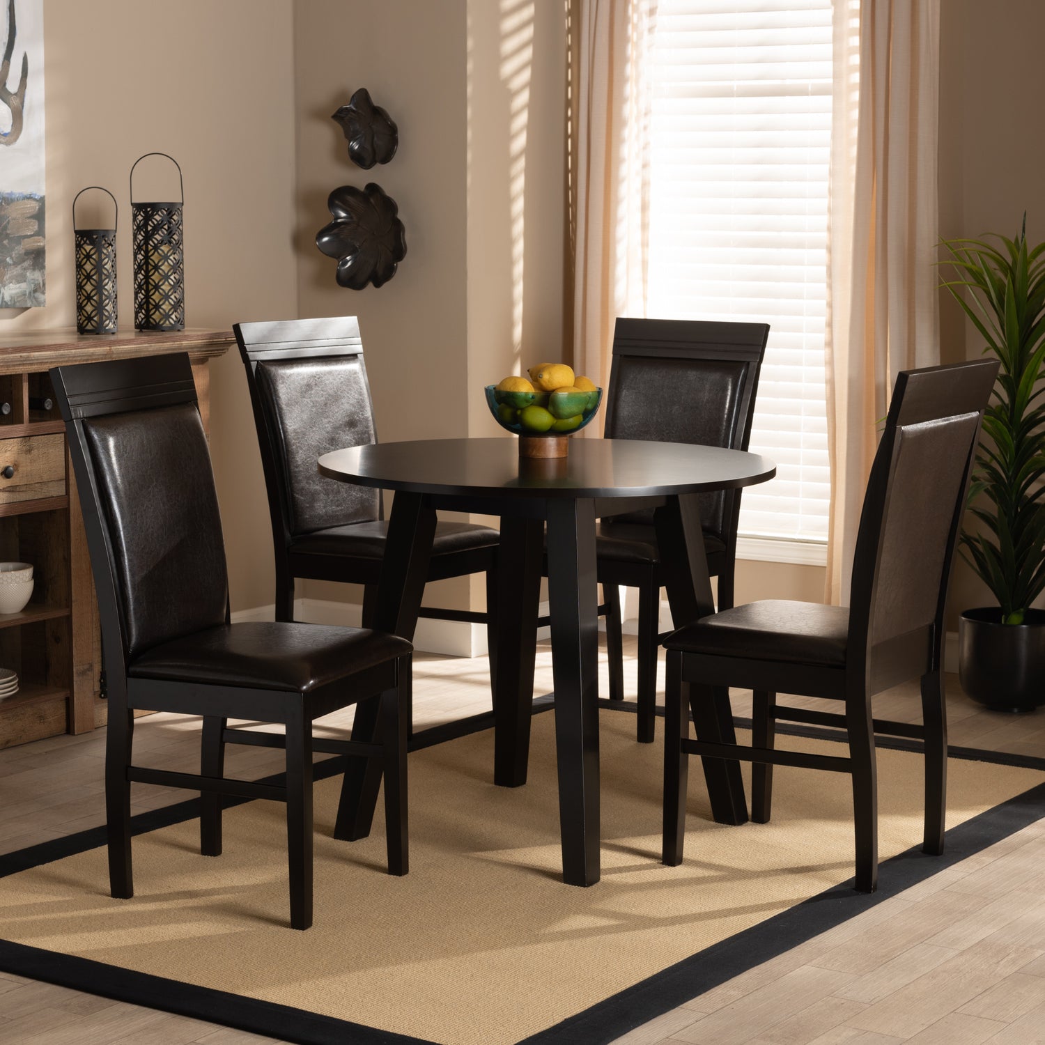 Miya 5-Piece Dining Set Modern Dark Brown Faux Leather Chairs with Dark Brown Finished Wood Table