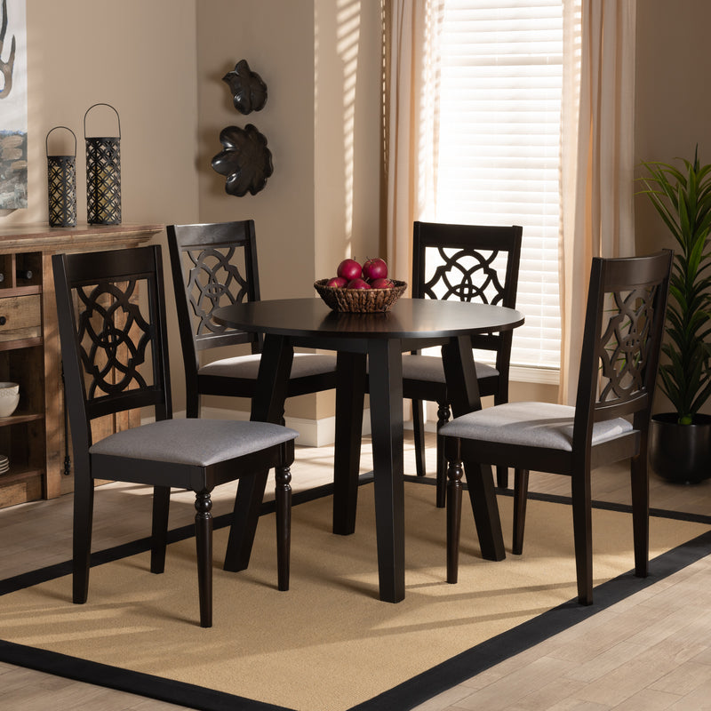 Eliza Dining Set Modern Contemporary 5-Piece Grey Fabric Upholstered Walnut Brown Finished Wood