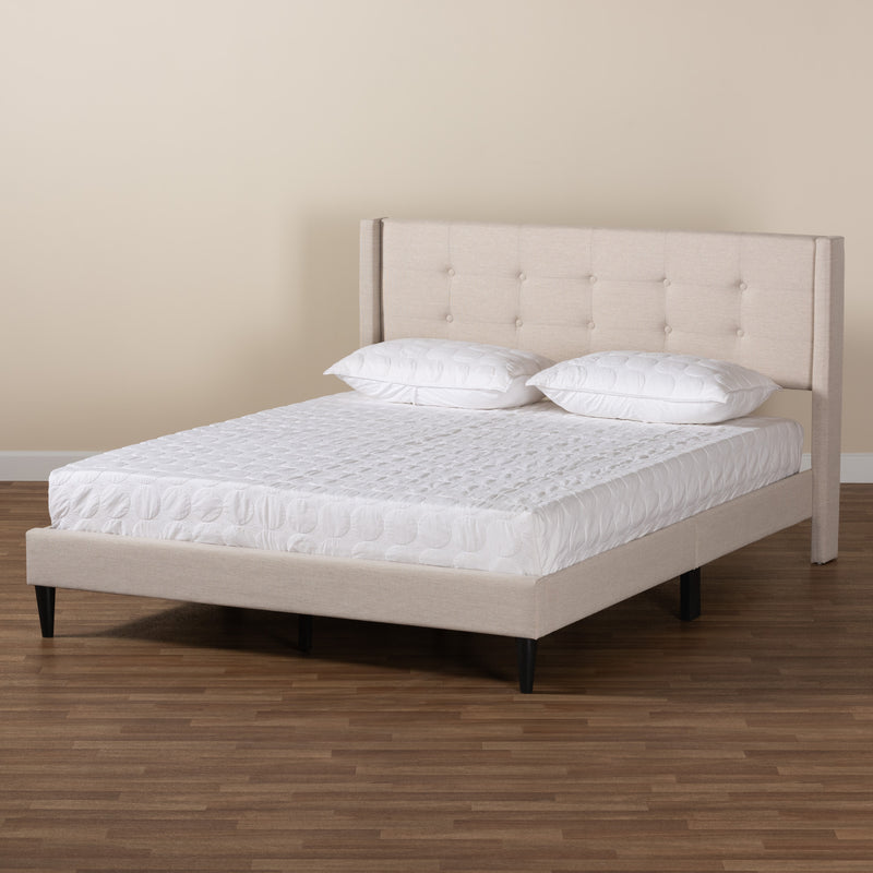 Casol Platform Bed - Mid-Century Modern Transitional Beige Fabric Upholstered